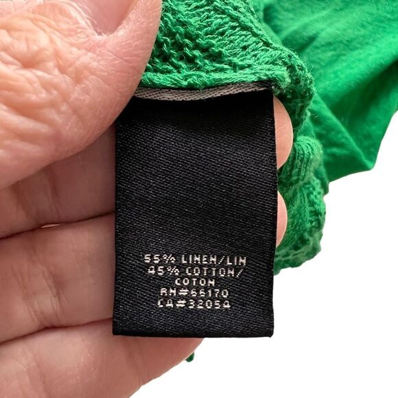 Anthropologie Knitted and Knotted green linen blend wrap open front sweater S - Picture 11 of 13